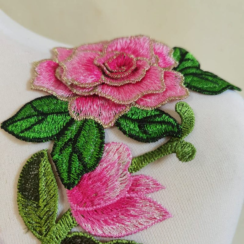 ZALALAA 3pcs/Set Flowers Embroidered Patch Sticker for Clothing Jacket Jeans Lace Applique DIY Clothes Decorations Fabric Patches (Color D Pink) - Image 2